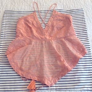 Free People Pink Cropped Tassel Tank Top